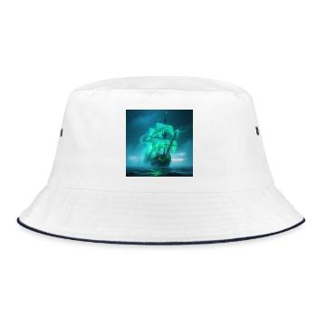 Ghost ship neon green in the fog - Bucket Hat - white/navy - Front