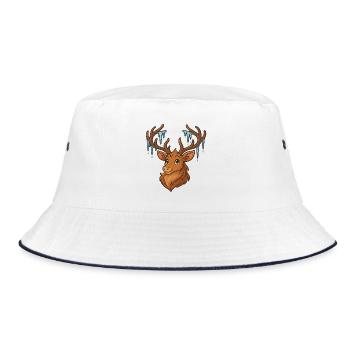 Winterhirsch mit Eiszapfen - Bucket Hat - Weiß/Navy - Vorne