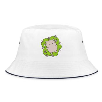 Süße Katze, die zwischen Blumen tanzt - Bucket Hat - Weiß/Navy - Vorne