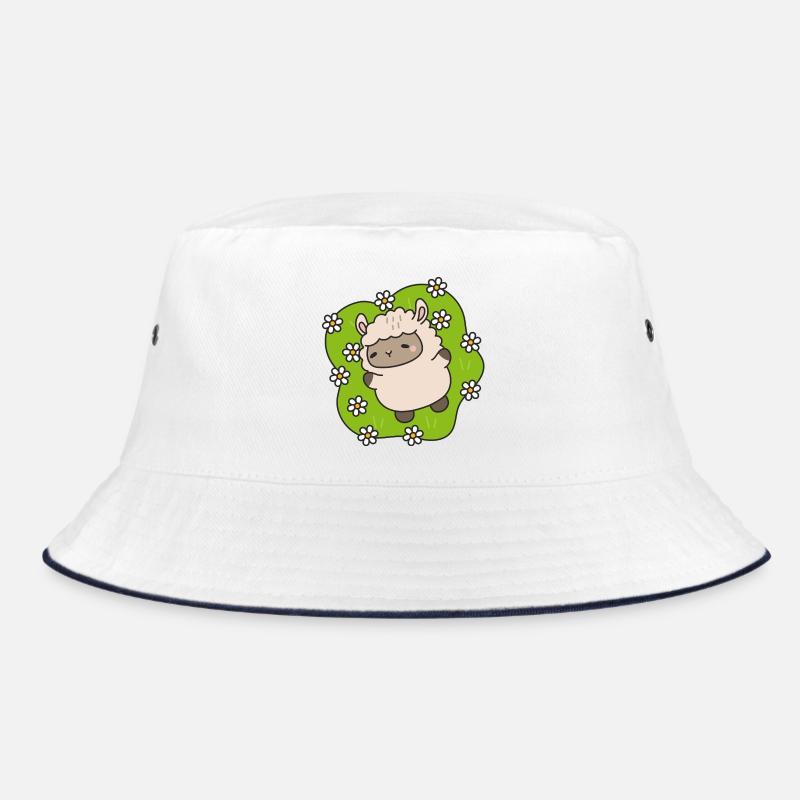 Blühendes Lamm, das zwischen Gänseblümchen tanzt - Bucket Hat - Weiß/Navy