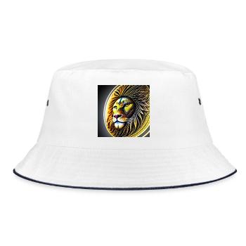 Kreisförmiger goldener geometrischer Löwe - Bucket Hat - Weiß/Navy - Vorne