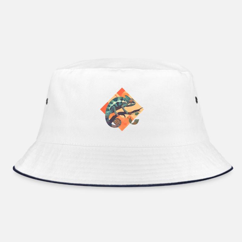 Geometric chameleon on a branch Bucket Hat