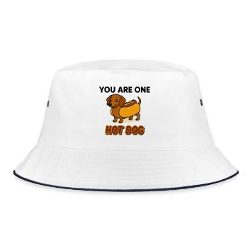 You Are One Hot Dog – lustiger Dackel Cartoon-Stil - Bucket Hat - Weiß/Navy - Vorne