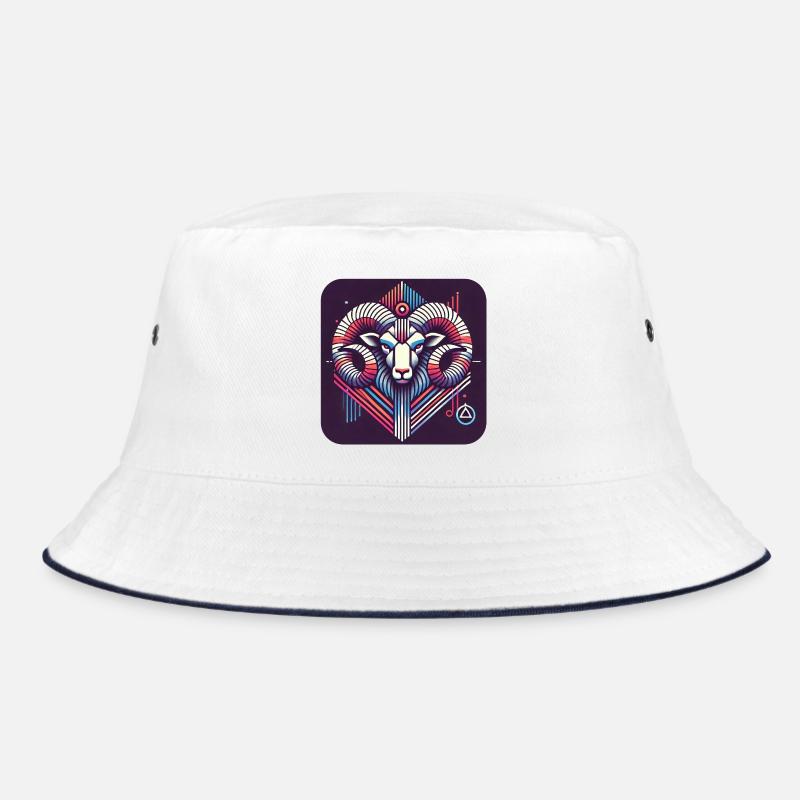 Neon Ram Ram Geometric Line Art - Bucket Hat - white/navy