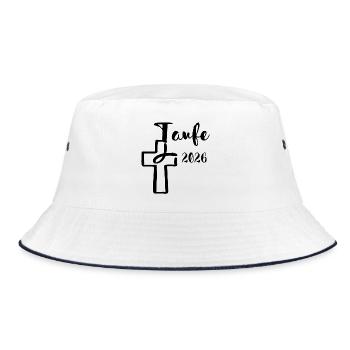 Taufe 2026 Kreuz mit Fisch eintauchend - Bucket Hat - Weiß/Navy - Vorne