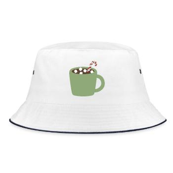 Green Mug Cocoa with Candy Cane - Bucket Hat - white/navy - Front