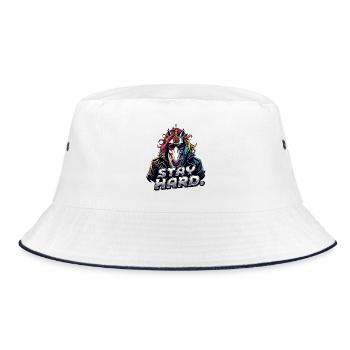 Einhorn im Lederjacke Stay Hard - Bucket Hat - Weiß/Navy - Vorne