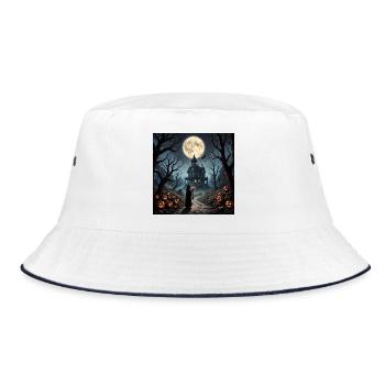 Mond an Halloween Spukhaus - Bucket Hat - Weiß/Navy - Vorne