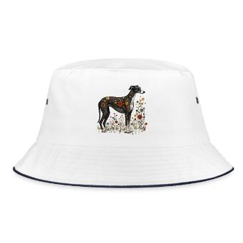 Hund & Blumen StreetArt - Bucket Hat - Weiß/Navy - Vorne