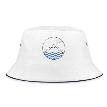 Mountain Lake Minimal Line Art - Bucket Hat - white/navy - Front