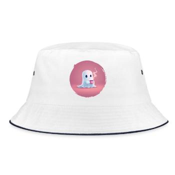 Kaffee‑Geist – Cozy Halloween Shirt - Bucket Hat - Weiß/Navy - Vorne