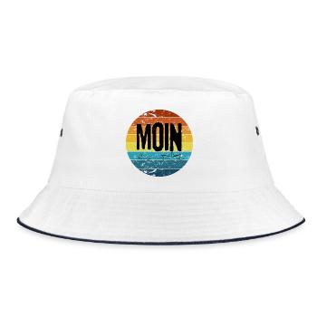 „MOIN Sunset“ – Retro - Bucket Hat - Weiß/Navy - Vorne