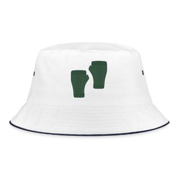 Grüne fingerlose Handschuhe mit Zopfmuster - Bucket Hat - Weiß/Navy - Vorne
