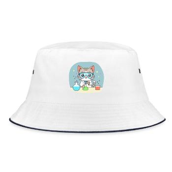 Female Scientist Cat in the Lab Cute Cartoon - Bucket Hat - white/navy - Front