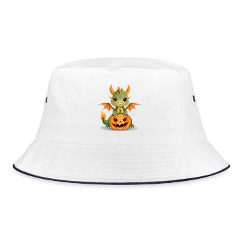 Cute Green Dragon with Halloween Pumpkin - Bucket Hat - white/navy - Front