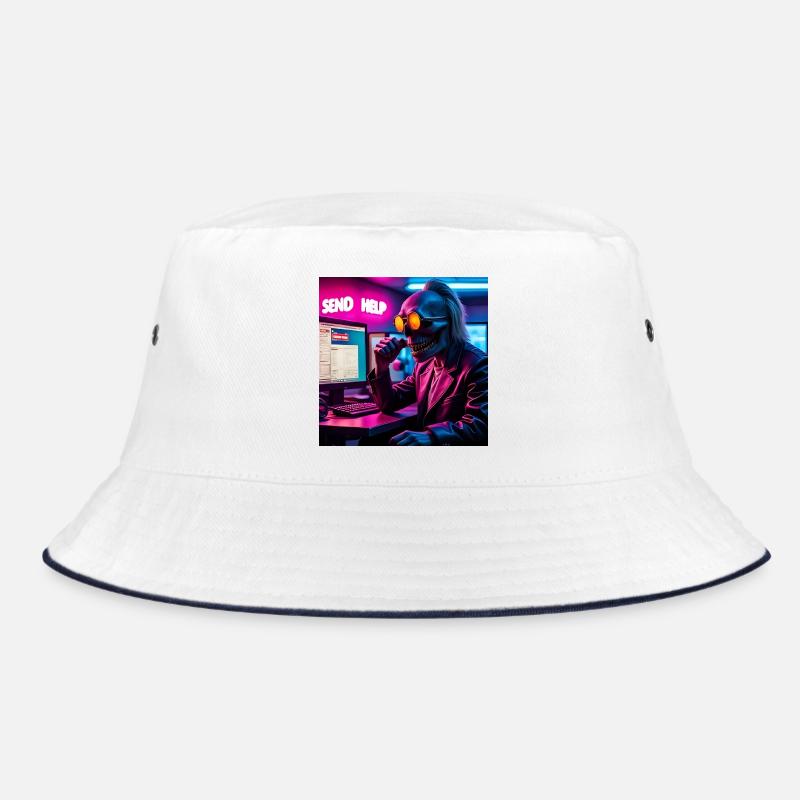 Cyberpunk Neon-Skull Hacker Send Help Design Bucket Hat