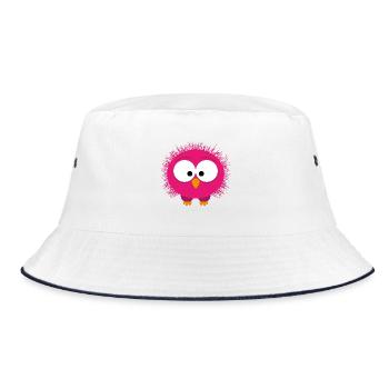 Fluffy Pink Bird Portrait - Bucket Hat - white/navy - Front