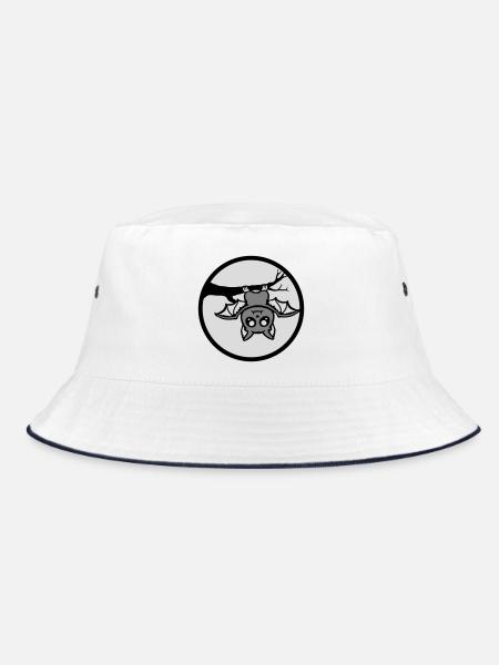 Bat Hanging Moon Branch Halloween Cute Cute - Bucket Hat - white/navy - Front