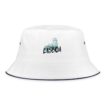 Belém-Turm in Lissabon, türkisfarbene Silhouette - Bucket Hat - Weiß/Navy - Vorne