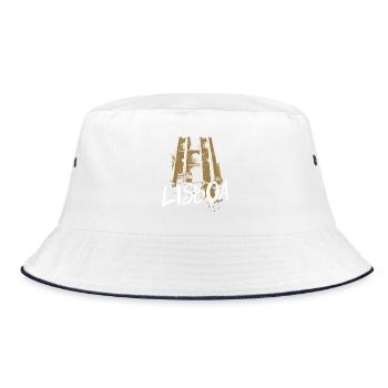 Tram and cathedral in Lisbon ochre illustration - Bucket Hat - white/navy - Front