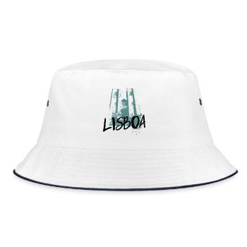 Tram and Cathedral, Lisbon blue illustration - Bucket Hat - white/navy - Front