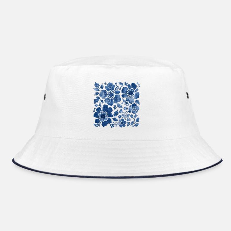 Floral pattern with denim texture – stylish design Bucket Hat