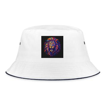Neonfarben Löwenkopf Kunstwerk - Bucket Hat - Weiß/Navy - Vorne