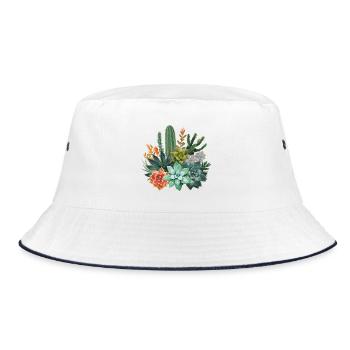 Sukkulenten & Kakteen Aquarell Komposition - Bucket Hat - Weiß/Navy - Vorne