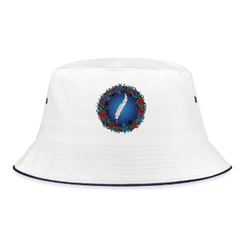 Feder im Blumenkranz | Magie für Autoren - Bucket Hat - Weiß/Navy - Vorne