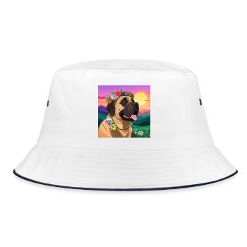 Mastiff mit Blumenkranz - Bucket Hat - Weiß/Navy - Vorne