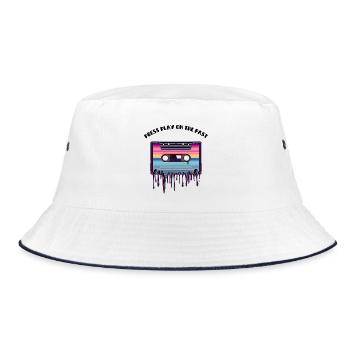 Retro Cassette Tape - Drücken Sie Play on the Past - Bucket Hat - Weiß/Navy - Vorne