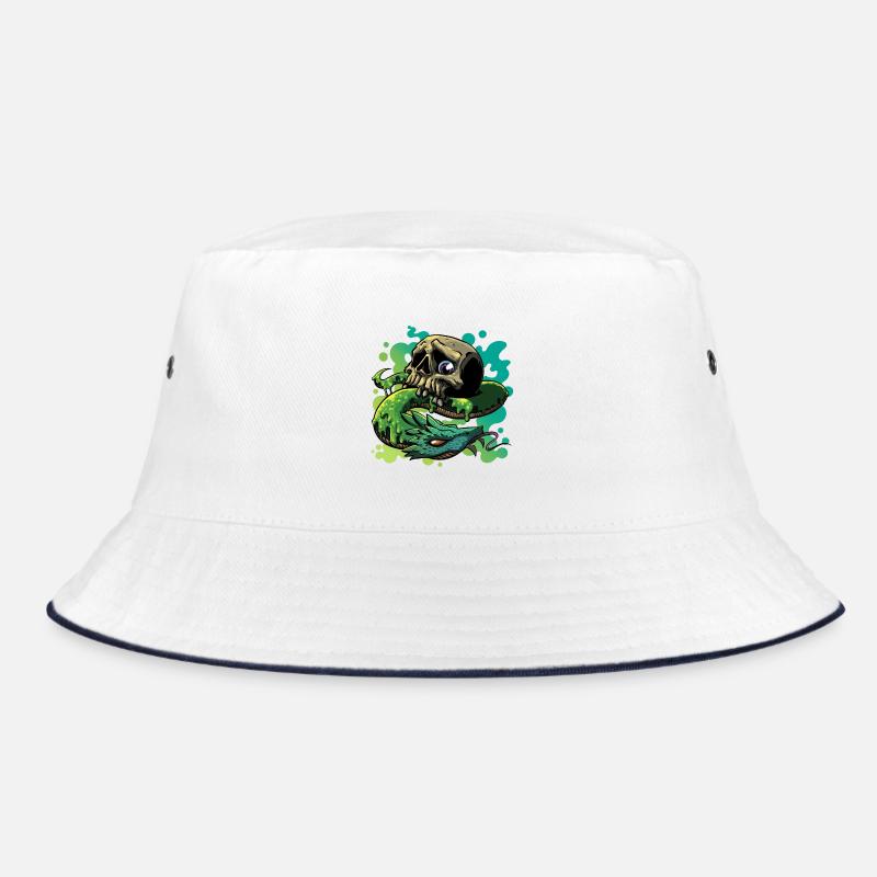 Neon Schlange Schädel - Bucket Hat - Weiß/Navy
