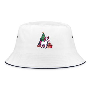 Pixel Unicorn & Christmas Tree Retro Art - Bucket Hat - white/navy - Front