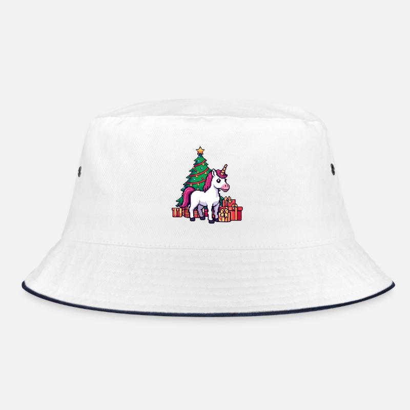 Pixel Einhorn & Weihnachtsbaum Retro Kunst Bucket Hat