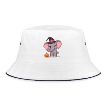 Cute Baby Elephant Witch Pumpkin Halloween - Bucket Hat - white/navy - Front