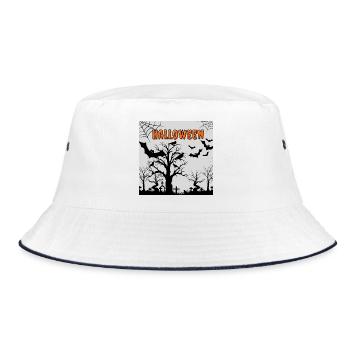 Spooky Halloween Night with Bats and Crows - Bucket Hat - white/navy - Front