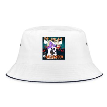 Süßer Zauberer Geist und schwarze Katze Halloween - Bucket Hat - Weiß/Navy - Vorne