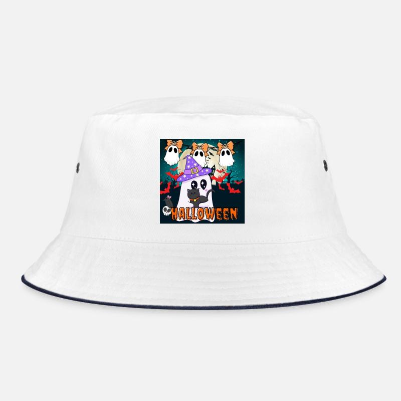 Süßer Zauberer Geist und schwarze Katze Halloween Bucket Hat