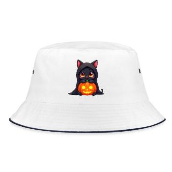 Halloween Cat with Halloween Pumpkin - Bucket Hat - white/navy - Front