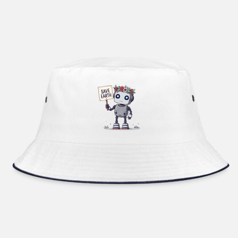 Niedlicher Roboter mit Blumenkrone – Rette die Erde Bucket Hat