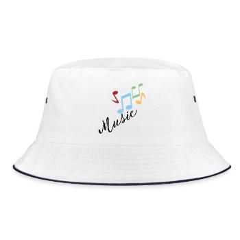 Bunte Musiknoten - Bucket Hat - Weiß/Navy - Vorne