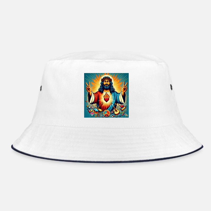 Psychedelic Peace - Jesus, burning heart Bucket Hat