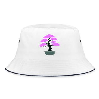 Pink Canopy Bonsai Silhouette - Bucket Hat - white/navy - Front