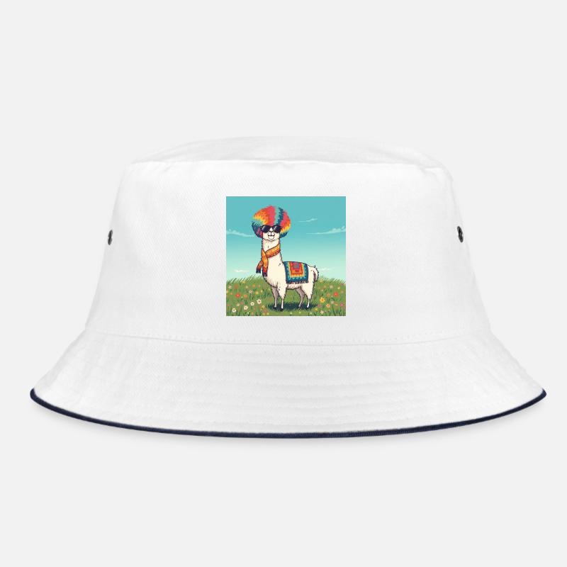 Funky Regenbogen Lama - Bucket Hat - Weiß/Navy