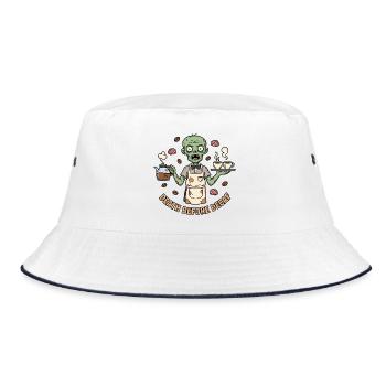 Zombie Barista Death Before Decaf - Bucket Hat - Weiß/Navy - Vorne