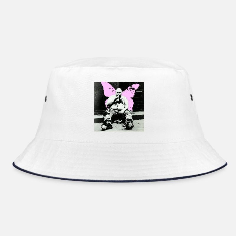 Pinker Schmetterling Mann - Bucket Hat - Weiß/Navy