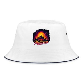 Mallorca Sonnenuntergang Kathedrale Geschenk Palma - Bucket Hat - Weiß/Navy - Vorne
