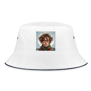 Weihnachtszauber Portrait mit roter Brille - Bucket Hat - Weiß/Navy - Vorne