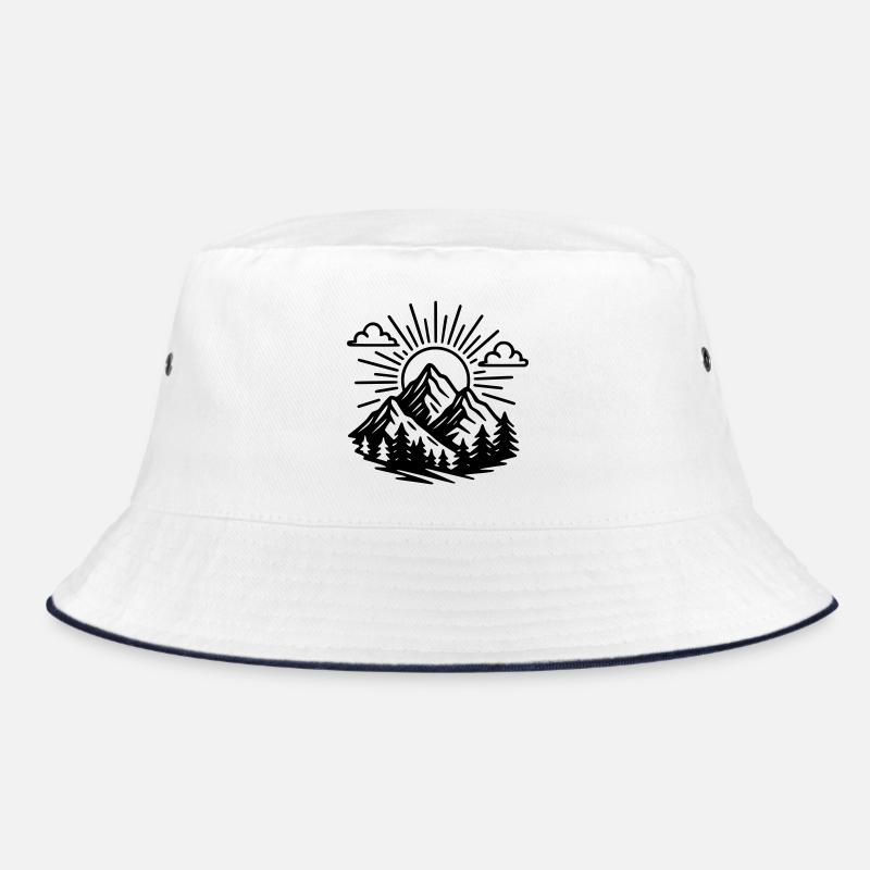 Berge - Bucket Hat - Weiß/Navy