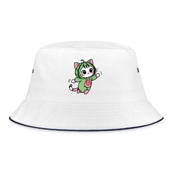 Cute Cat in Watermelon Hoodie - Bucket Hat - white/navy - Front
